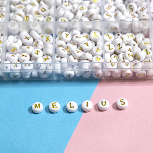 Melius Acrylic Gold Letter Beads, 1450 Pcs 4x7mm Round Alphabet Beads in 28 Grid Box for Jewelry Making, DIY Bracelets, Necklaces, Key Chains, Bracelets - Image 4