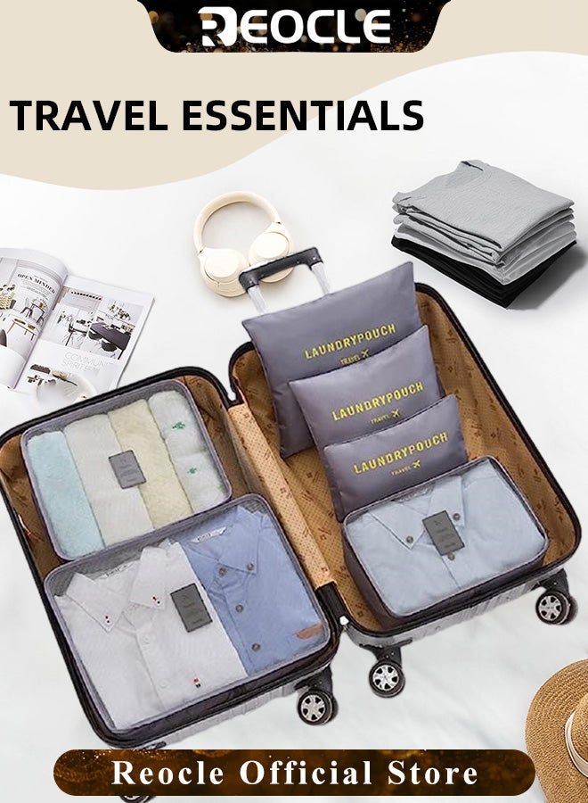 REOCLE 6pcs Clothes Storage Bags Packing Cube Travel Luggage Organizer Pouch Set Travel Multi-functional Clothing Sorting Packages  - Image 2