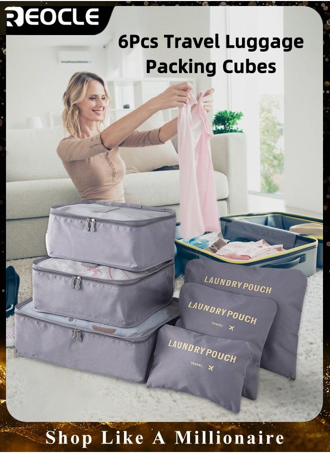 REOCLE - 6pcs Clothes Storage Bags Packing Cube Travel Luggage Organizer Pouch Set Travel Multi-functional Clothing Sorting Packages - Image 1
