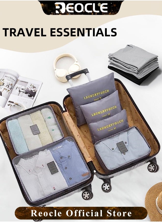 REOCLE - 6pcs Clothes Storage Bags Packing Cube Travel Luggage Organizer Pouch Set Travel Multi-functional Clothing Sorting Packages - Image 1