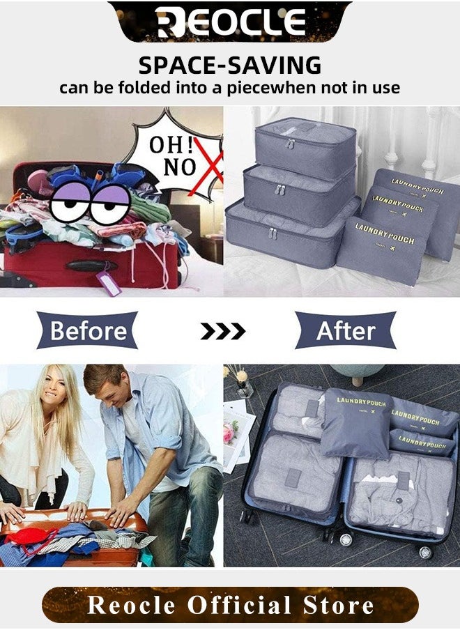 REOCLE - 6pcs Clothes Storage Bags Packing Cube Travel Luggage Organizer Pouch Set Travel Multi-functional Clothing Sorting Packages - Image 1