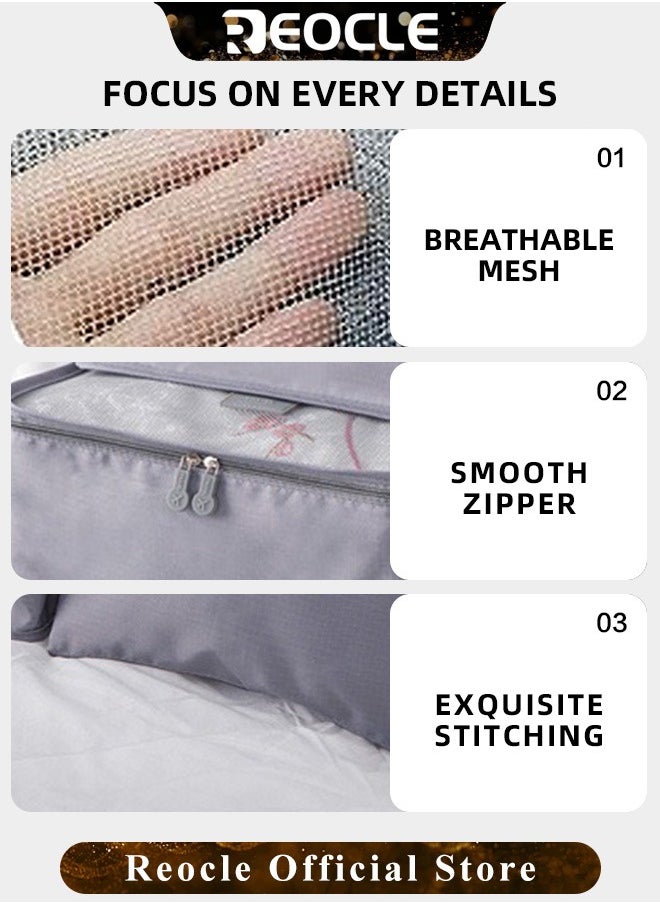 REOCLE - 6pcs Clothes Storage Bags Packing Cube Travel Luggage Organizer Pouch Set Travel Multi-functional Clothing Sorting Packages - Image 1