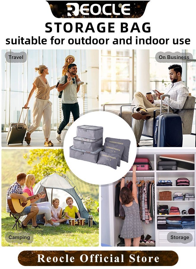 REOCLE - 6pcs Clothes Storage Bags Packing Cube Travel Luggage Organizer Pouch Set Travel Multi-functional Clothing Sorting Packages - Image 1