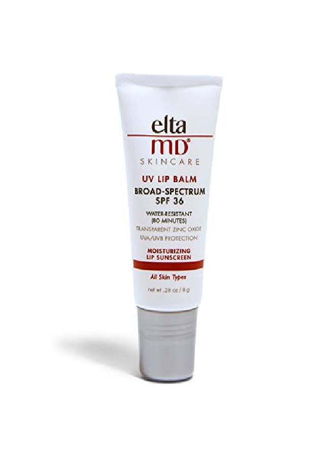 EltaMD بلسم شفاه واقي من الشمس للأشعة فوق البنفسجية SPF 36 بلسم شمس شفاه مع أكسيد الزنك مرطب للشفاه الجافة والمتشققة مقاوم للماء بلسم شفاه SPF خالي من العطور عبوة 1 حجم 0.28 أونصة - Image 1