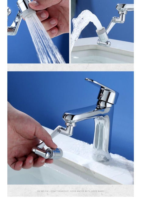 Universal 1080 Degree Rotating Faucet Extender Large Angle Adjustment Rotating Robotic Arm Water Nozzle Faucet Aerator Kitchen Tap Splash Filter Faucet Bubbler for Eyewash Gargle With 2 Water Outlet M
