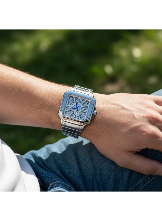 TOMRICH Royal Skeleton  Men’s Watch Stainless Steel Square Dial Luxury Mechanical Wrist Watch TR1005M Silver - Image 3