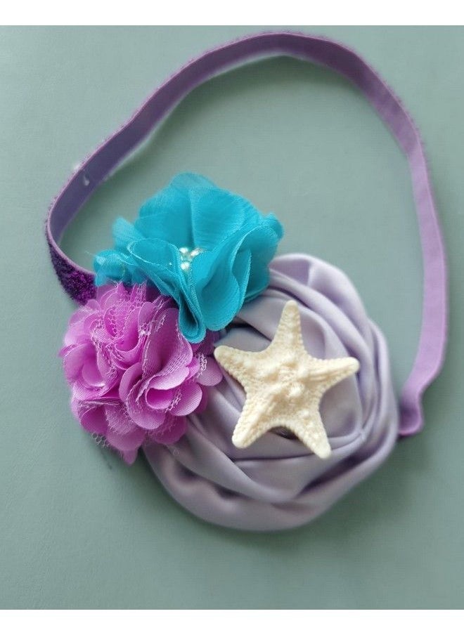 JustMyDress Starfish Bow Headband Hair Clips Pin Hair Bow Band Baby Girls Mermaid Headband Jbc27 (Purple Flower)  - Image 4