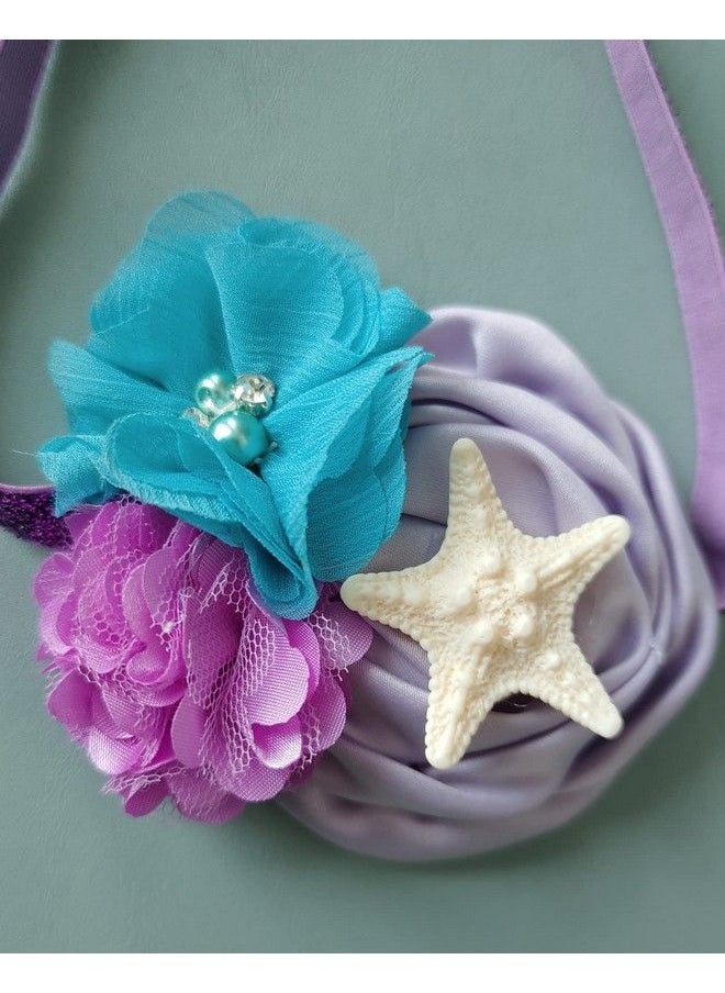 JustMyDress Starfish Bow Headband Hair Clips Pin Hair Bow Band Baby Girls Mermaid Headband Jbc27 (Purple Flower)  - Image 5