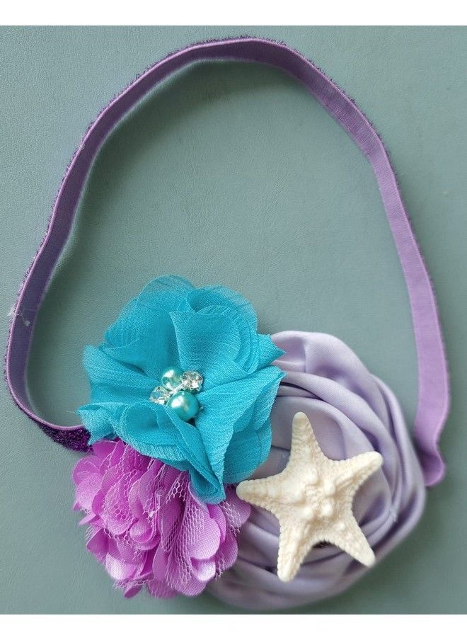 JustMyDress - Starfish Bow Headband Hair Clips Pin Hair Bow Band Baby Girls Mermaid Headband Jbc27 (Purple Flower) - Image 1