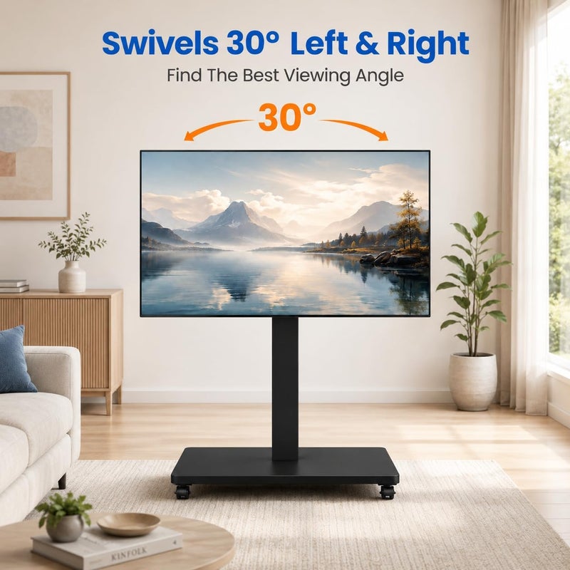 Bentifar Mobile TV Stand Cart for 32-70 Inch TVs, Portable TV Stand on Wheels, Swivel Rolling Height Adjustable, Modern Mobile Black TV Cart for Bedroom Home Office - Image 4