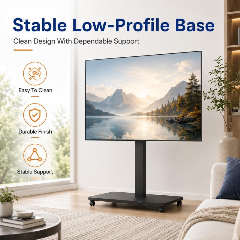 Bentifar Mobile TV Stand Cart for 32-70 Inch TVs, Portable TV Stand on Wheels, Swivel Rolling Height Adjustable, Modern Mobile Black TV Cart for Bedroom Home Office - Image 2