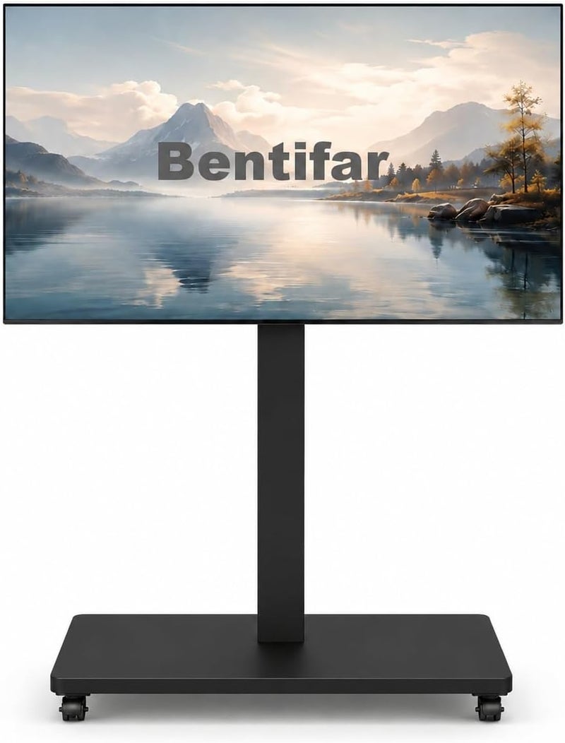 Bentifar Mobile TV Stand Cart for 32-70 Inch TVs, Portable TV Stand on Wheels, Swivel Rolling Height Adjustable, Modern Mobile Black TV Cart for Bedroom Home Office - Image 1