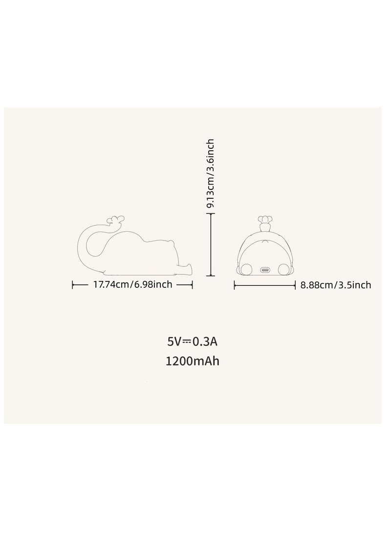 Silicone Elephant Night Light for Kids - 3-Level Dimmable & Rechargeable LED Lamp, Touch Control Soft Animal Light for Nursery, Baby Room Decor - Image 2