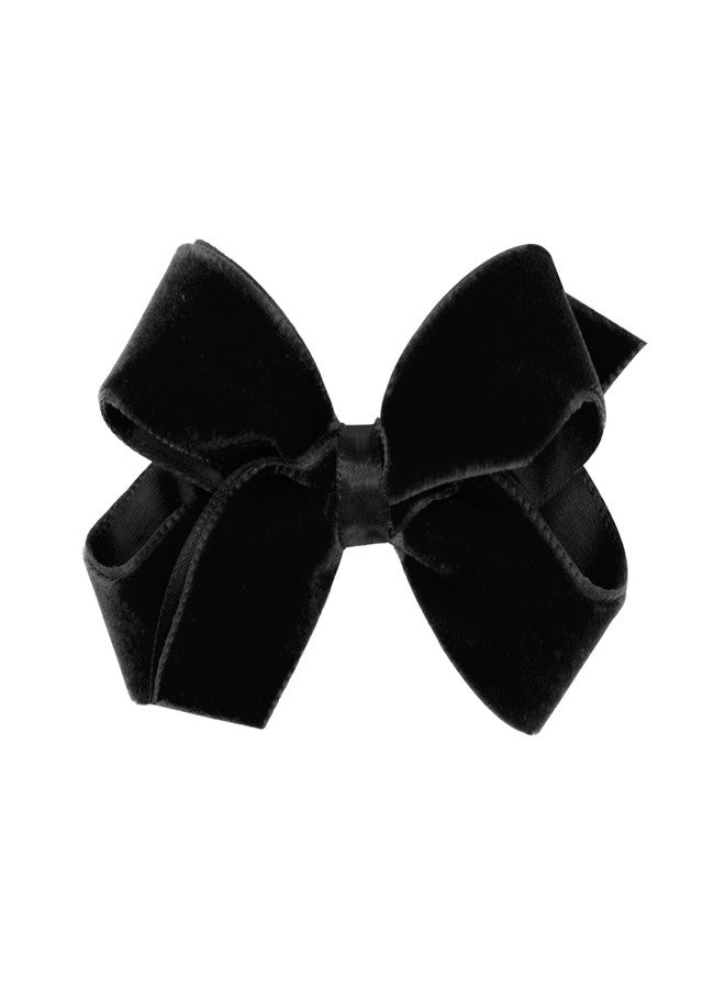 Wee Ones Girls' Classic Velvet Hair Bow on a WeeStay No-Slip Hair Clip, Satin Lining, For All Hair Types, Mini, Black - Image 1
