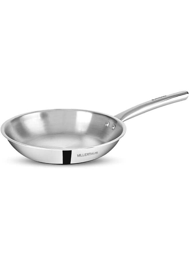 MILLERHAUS Millerhaus Tri-Ply Frypan 22cm Stainless Steel, 18/10 Frying Pan, PFOA Free Dishwasher Safe Skillet, Stainless Steel Handle Cookware - Silver  - Image 1