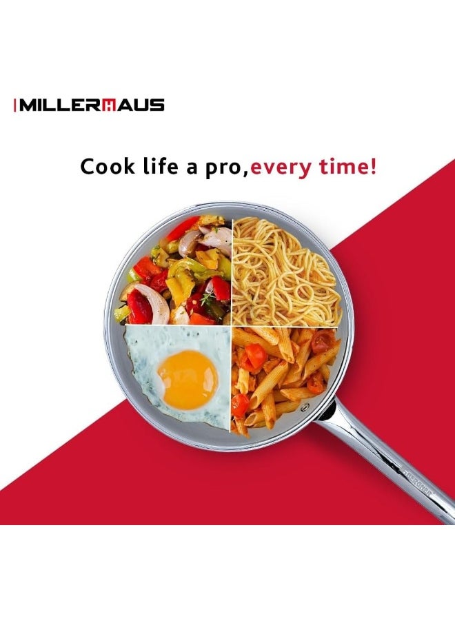 MILLERHAUS Millerhaus Tri-Ply Frypan 22cm Stainless Steel, 18/10 Frying Pan, PFOA Free Dishwasher Safe Skillet, Stainless Steel Handle Cookware - Silver  - Image 4