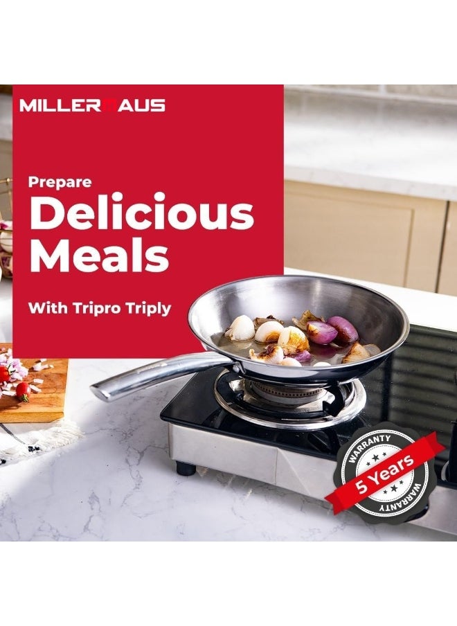 MILLERHAUS Millerhaus Tri-Ply Frypan 22cm Stainless Steel, 18/10 Frying Pan, PFOA Free Dishwasher Safe Skillet, Stainless Steel Handle Cookware - Silver  - Image 5