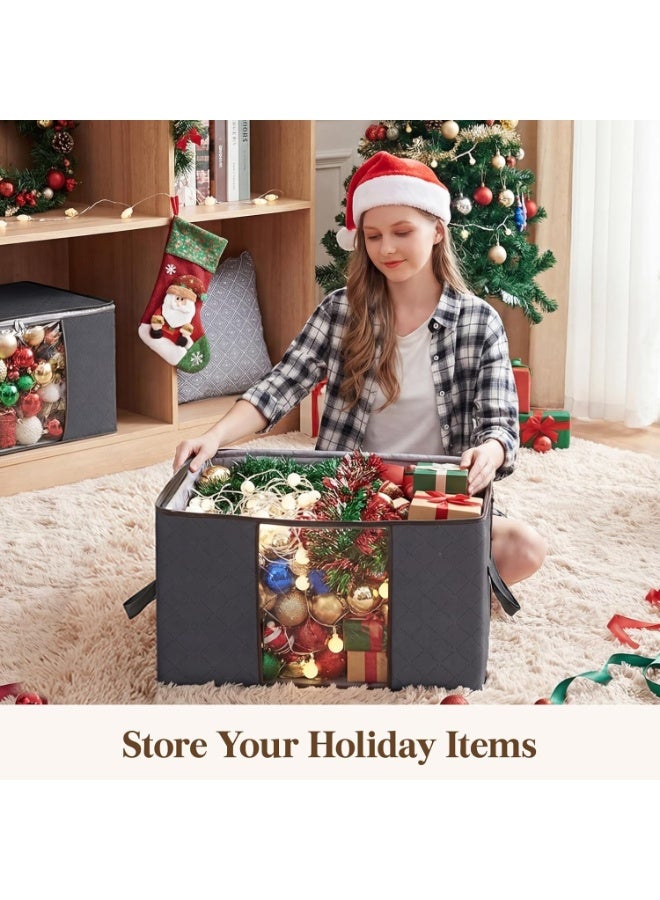 3 Pack 90L Large Storage Bags, Closet Organizers and Storage, Clothes Storage Bins with Lids, Foldable Storage Containers with Reinforced Handles for Clothing, Blanket, Bedding, Comforter 3 Pack Gray - Image 2