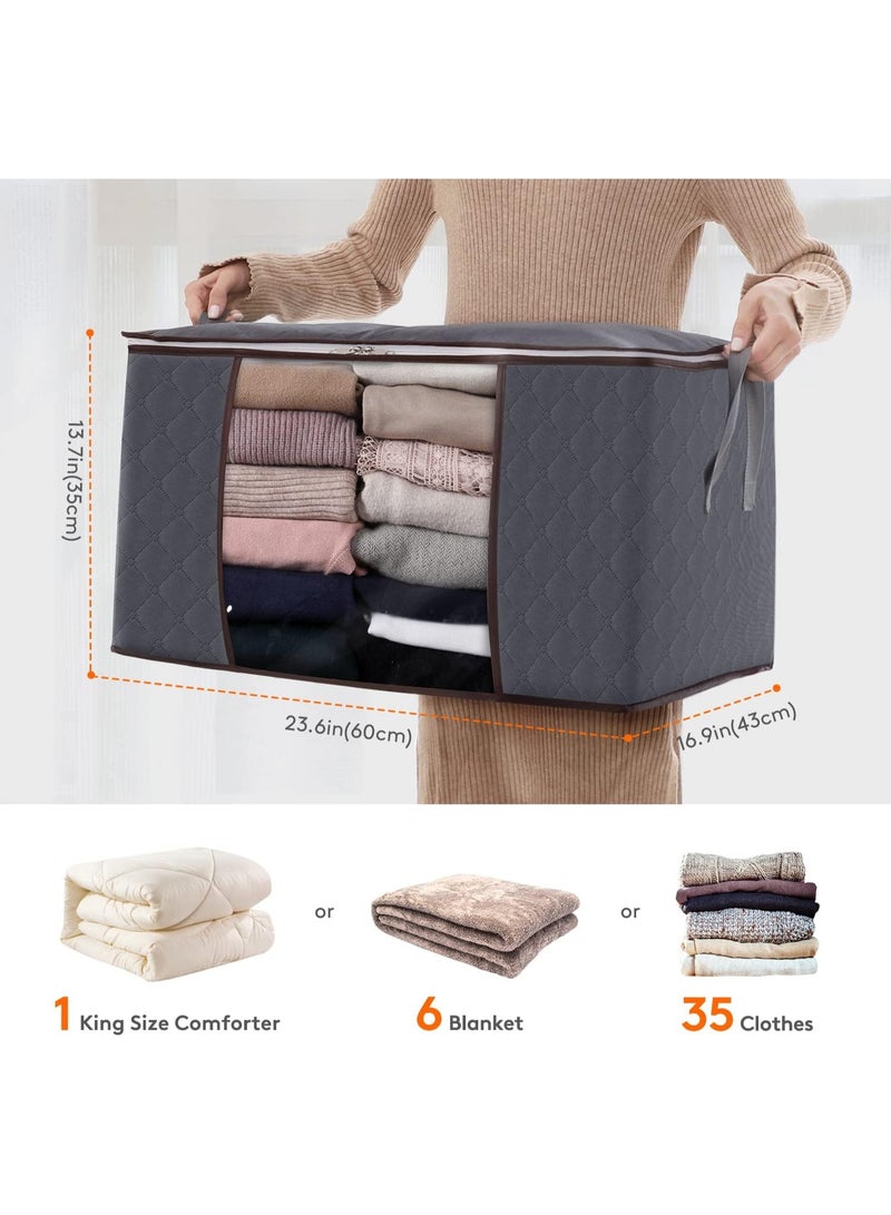 3 Pack 90L Large Storage Bags, Closet Organizers and Storage, Clothes Storage Bins with Lids, Foldable Storage Containers with Reinforced Handles for Clothing, Blanket, Bedding, Comforter 3 Pack Gray - Image 3