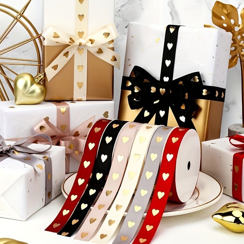 Beige 1 Yard Golden Heart Shaped Ribbon For Gift Wrapping Wedding Holiday Cake Decorations - Image 1