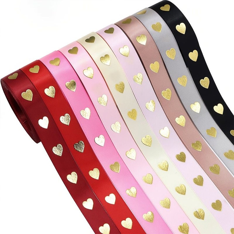 Beige 1 Yard Golden Heart Shaped Ribbon For Gift Wrapping Wedding Holiday Cake Decorations - Image 2