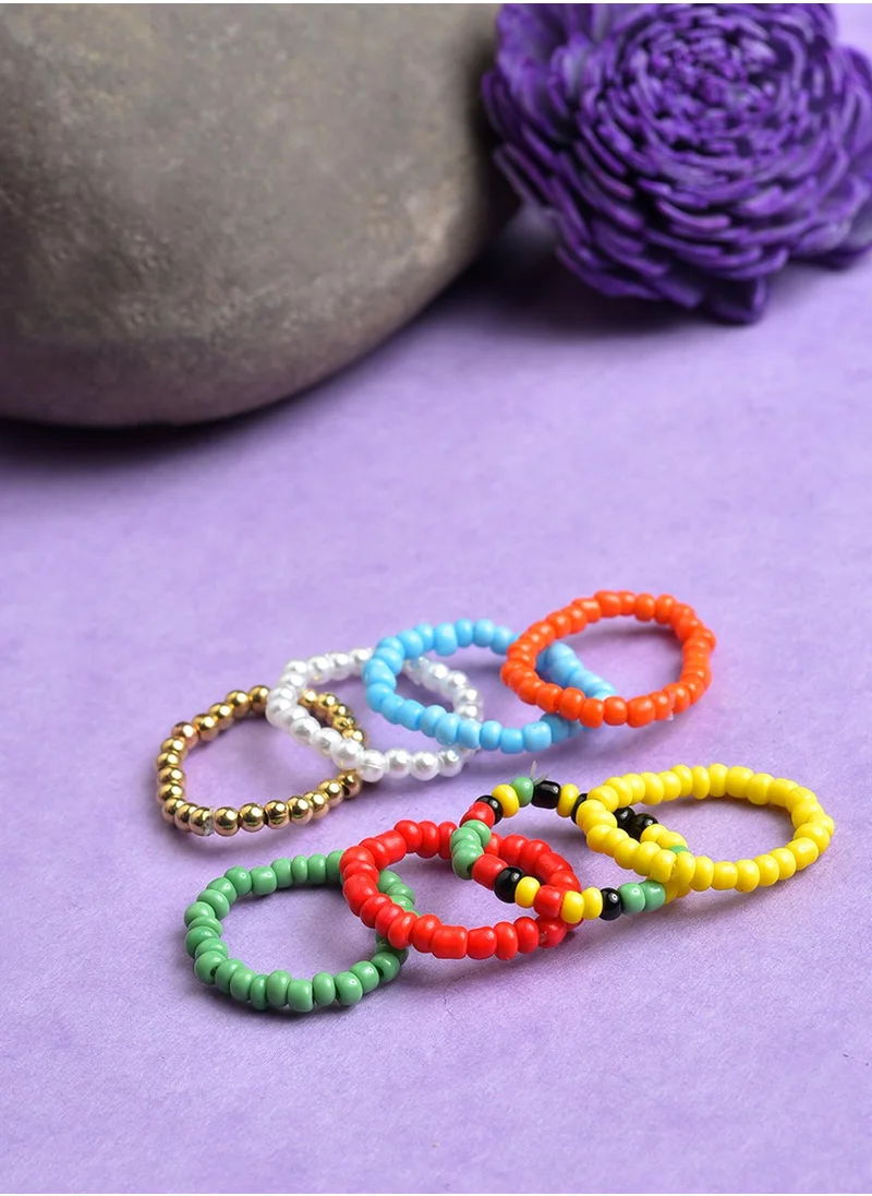 سوهي Set Of 8 Trendy Designer Beaded Rings