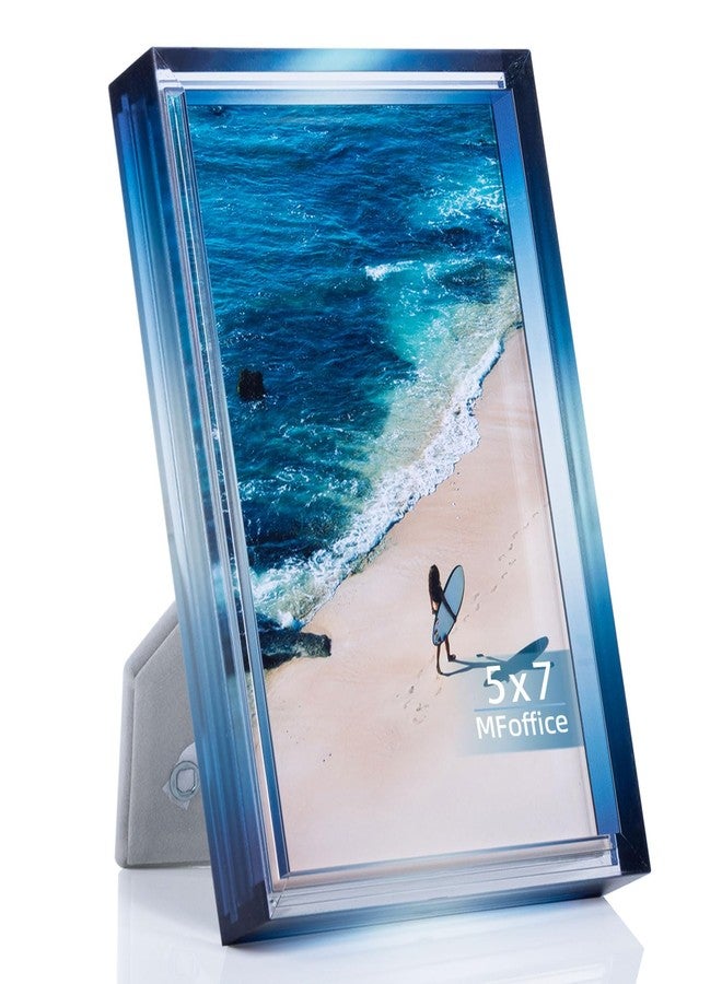 MFoffice Gradient 5x7 Acrylic Picture Frame - Fits 4x6 with Mat or 5x7 without Mat, with Tabletop Stand & Wall Mount for Home Office Decor, Blue, 1Pack - Image 1
