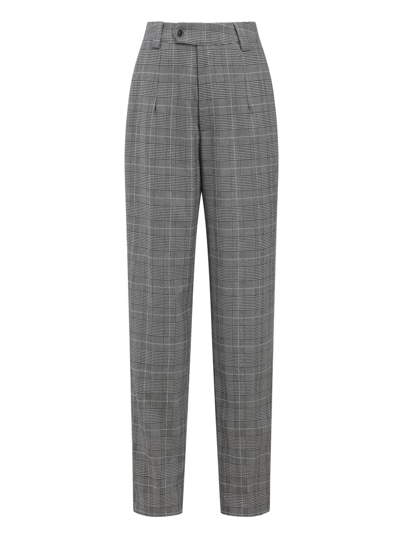 Hobemty Women's Plaid Work Pant Vintage Houndstooth Tartan Straight Long Trousers Medium Black Grey - Image 1