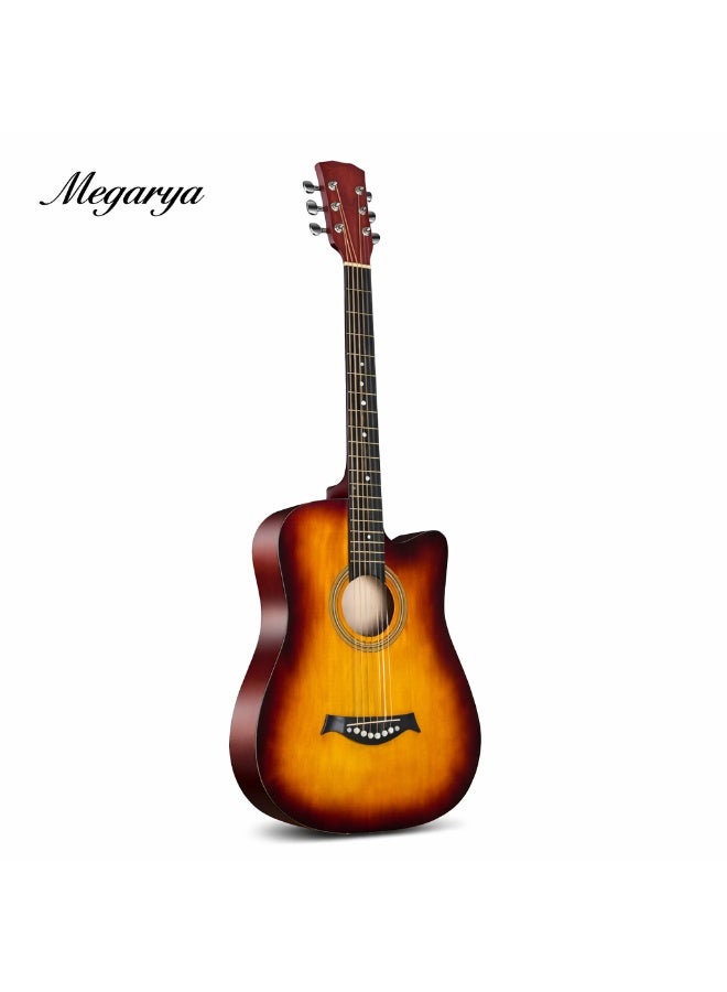 ميغاريا قيثارة أكوستيك فولك مقاس 38 بوصة من خشب الباس وود للمبتدئين – تشطيب مات بلون صن برست، خفيفة الوزن وسهلة العزف