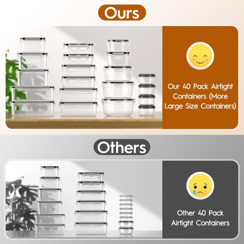 KEMETHY 40 قطعة حاويات تخزين الطعام مع أغطية محكمة الإغلاق (20 حاوية و 20 غطاء) ، مجموعة حاويات تحضير الوجبات المقاومة للتسرب لتخزين المطبخ ، خالية من BPA ، خالية من PVC ، آمنة للاستخدام في الميكروويف / غسالة الصحون ، ملصقات وقلم - Image 4