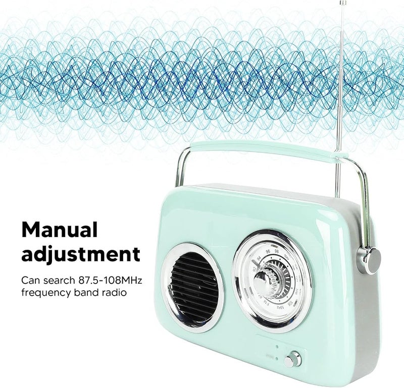 Bewinner Vintage Radio Speaker, Retro Speaker with FM Radio HiFi Stereo Sound for Home Outdoor Travel, 1500mAh Battery (Mint Green) - Image 4