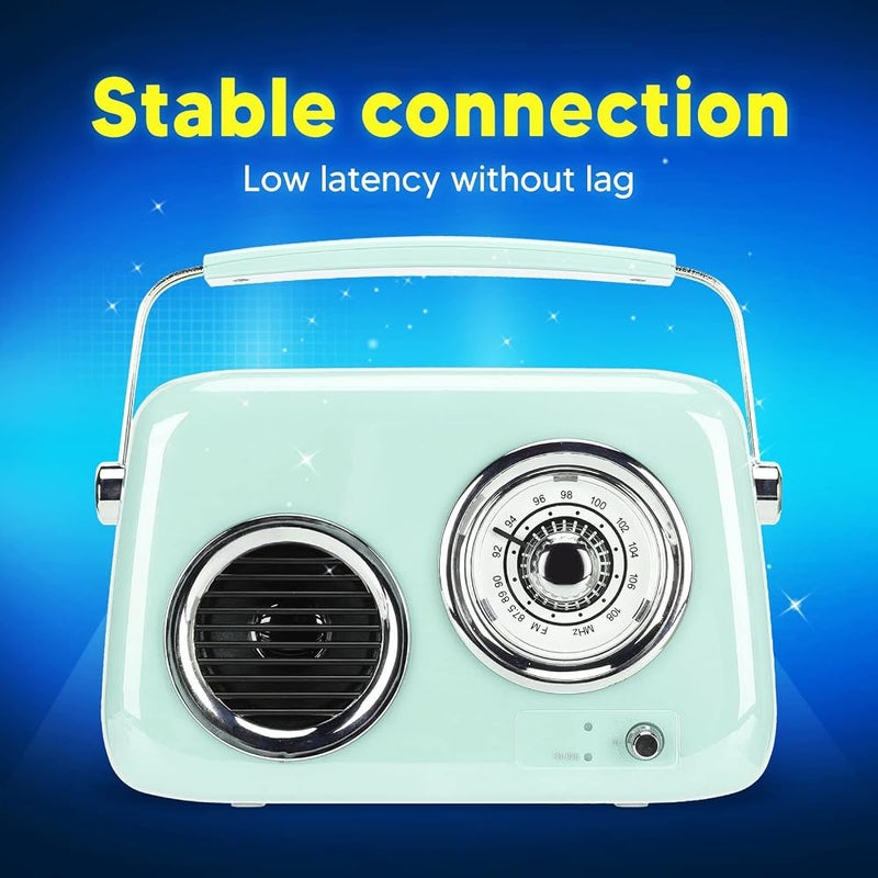 Bewinner Vintage Radio Speaker, Retro Speaker with FM Radio HiFi Stereo Sound for Home Outdoor Travel, 1500mAh Battery (Mint Green) - Image 3