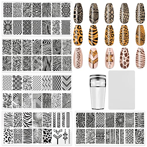 HYWWPFLAY 5Pcs Nail Stamping Plates Leopard Print Nail Stamps Nail Art Stamping Plates Nail Stencils Nail Plate Template Nail Art Stamping Kit Nails Accessories with 1 Nail Stamper 1 Scraper - Image 2