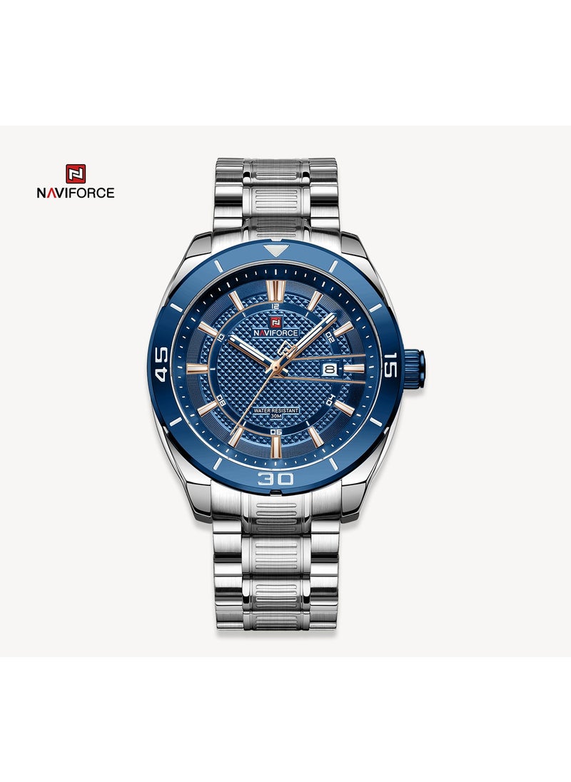 NAVIFORCE Men's Stainless Steel Watch Blue Dial Silver Bracelet Water Resistant  - Image 1