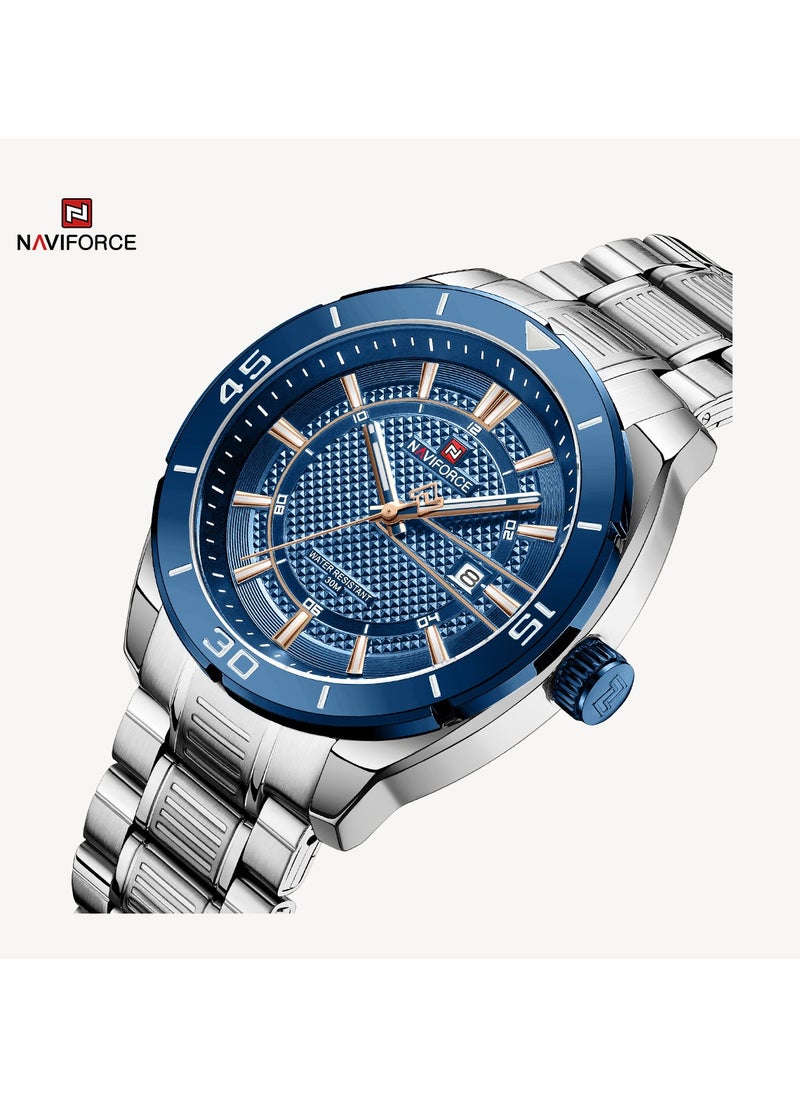NAVIFORCE Men's Stainless Steel Watch Blue Dial Silver Bracelet Water Resistant  - Image 2