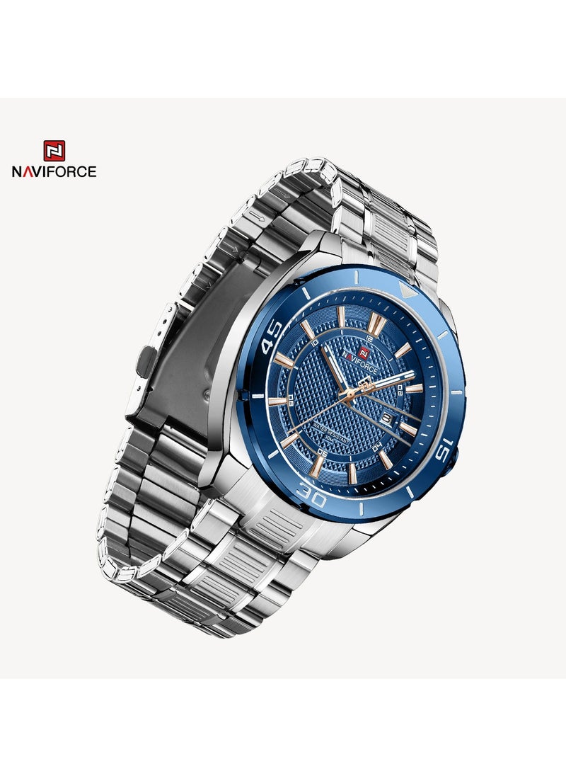 NAVIFORCE Men's Stainless Steel Watch Blue Dial Silver Bracelet Water Resistant  - Image 3