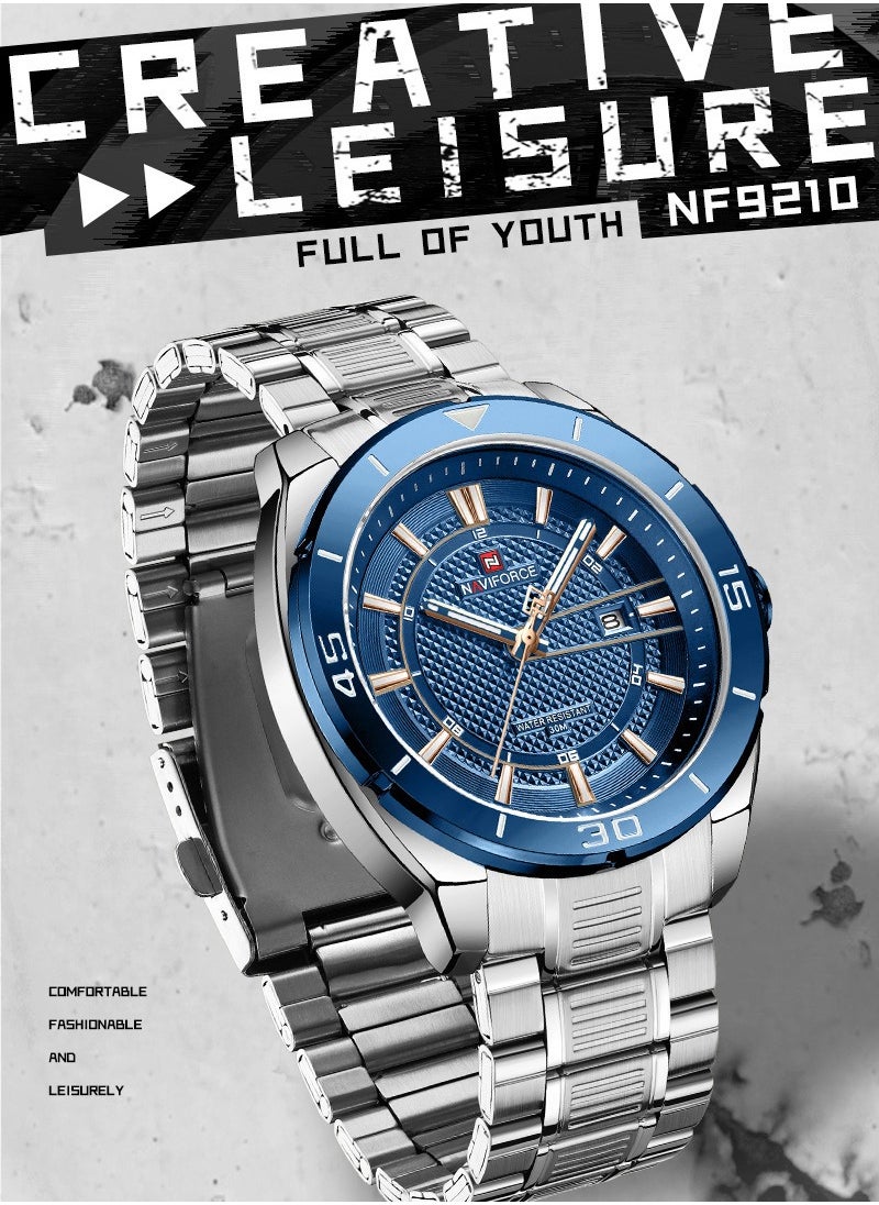 NAVIFORCE Men's Stainless Steel Watch Blue Dial Silver Bracelet Water Resistant  - Image 5