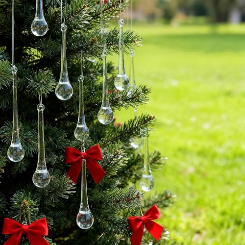 DAHI 12pcs 4" Christmas Glass Teardrop Ornaments - Chandelier Clear Crystal Glass Raindrop Ornaments for Christmas Tree Decorations - Image 3