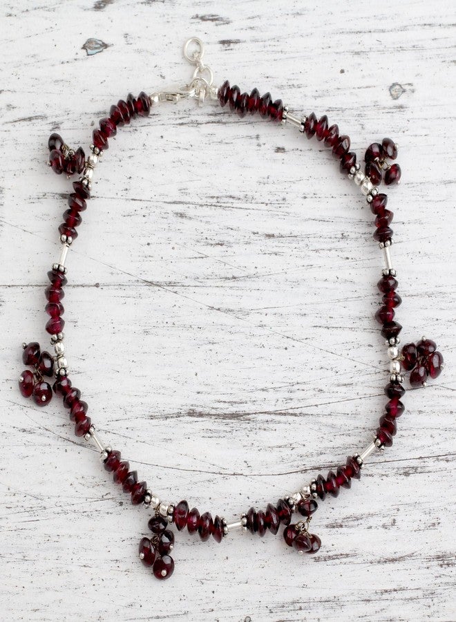 NOVICA Garnet .925 Sterling Silver Beaded Anklet 'Red Berries' - Image 3