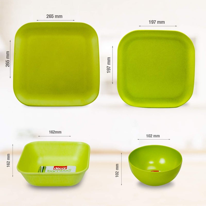 Decor Décor EcoLite Bamboo Dinner Set | Non Toxic Reusable Dinner Plates | 18 Piece Eco-Friendly Dinnerware Gift Set - 4 Large Plates, 4 Small Plates, 2 Large Bowls & 8 Small Bowls (Katoris), Lime - Image 2