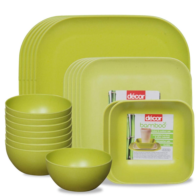 Decor Décor EcoLite Bamboo Dinner Set | Non Toxic Reusable Dinner Plates | 18 Piece Eco-Friendly Dinnerware Gift Set - 4 Large Plates, 4 Small Plates, 2 Large Bowls & 8 Small Bowls (Katoris), Lime - Image 1