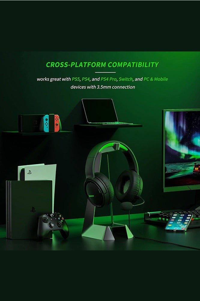 بنيون سماعة ألعاب، سماعات ألعاب سلكية فوق الأذن مع ميكروفون إلغاء الضوضاء لأجهزة NS/PS4/PS5/Xbox/الكمبيوتر اللوحي/iPad - Image 3