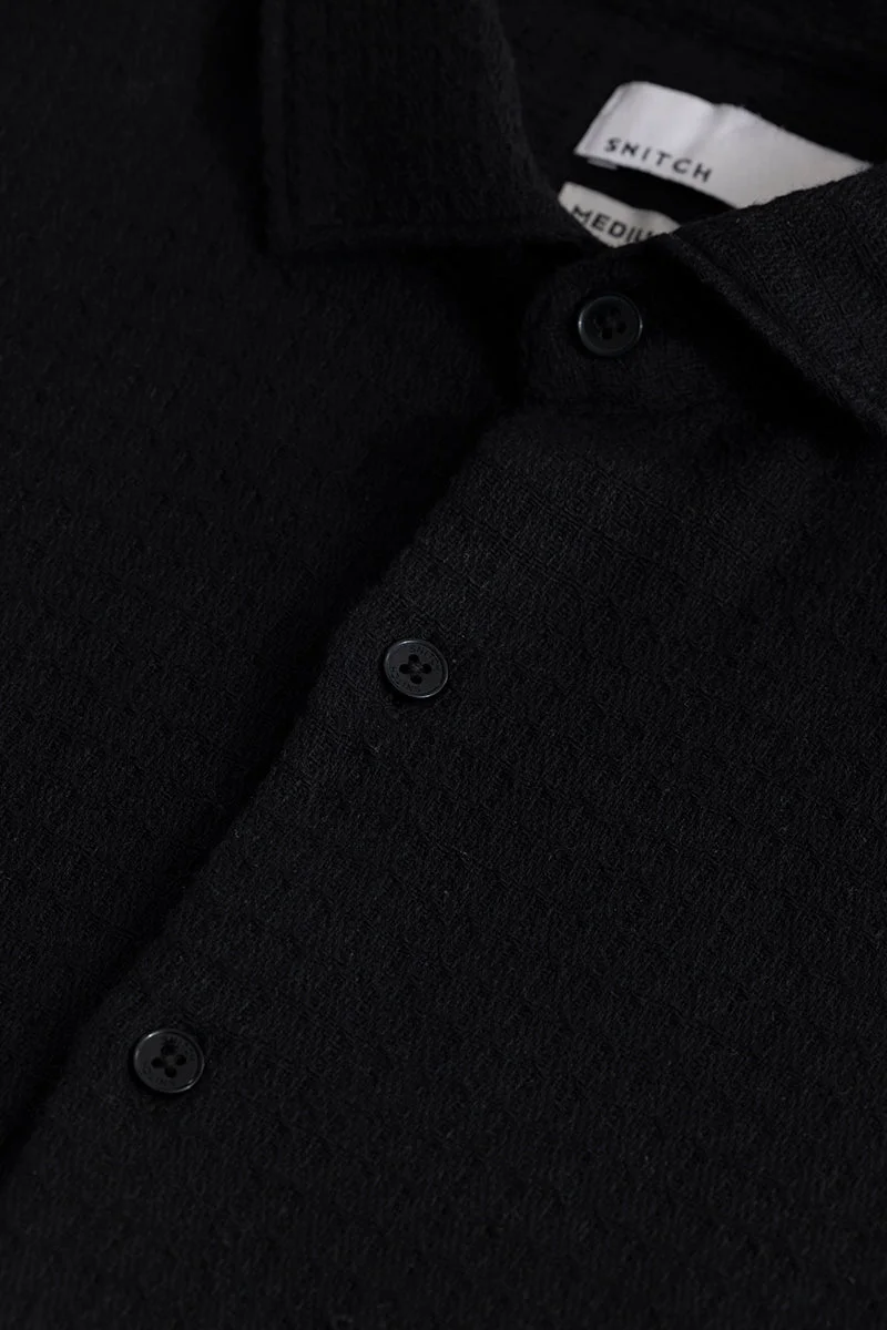 سنيتش Black Textured Long Sleeve Slim Fit Casual Shirt