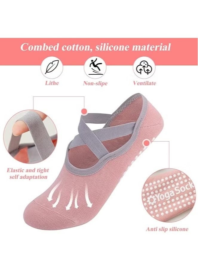 Generic 4 Pairs Grip Pilates Socks for Women, Non-slip Yoga Athletic Socks for Barre Ballet Barefoot Workout Hospital - Image 3