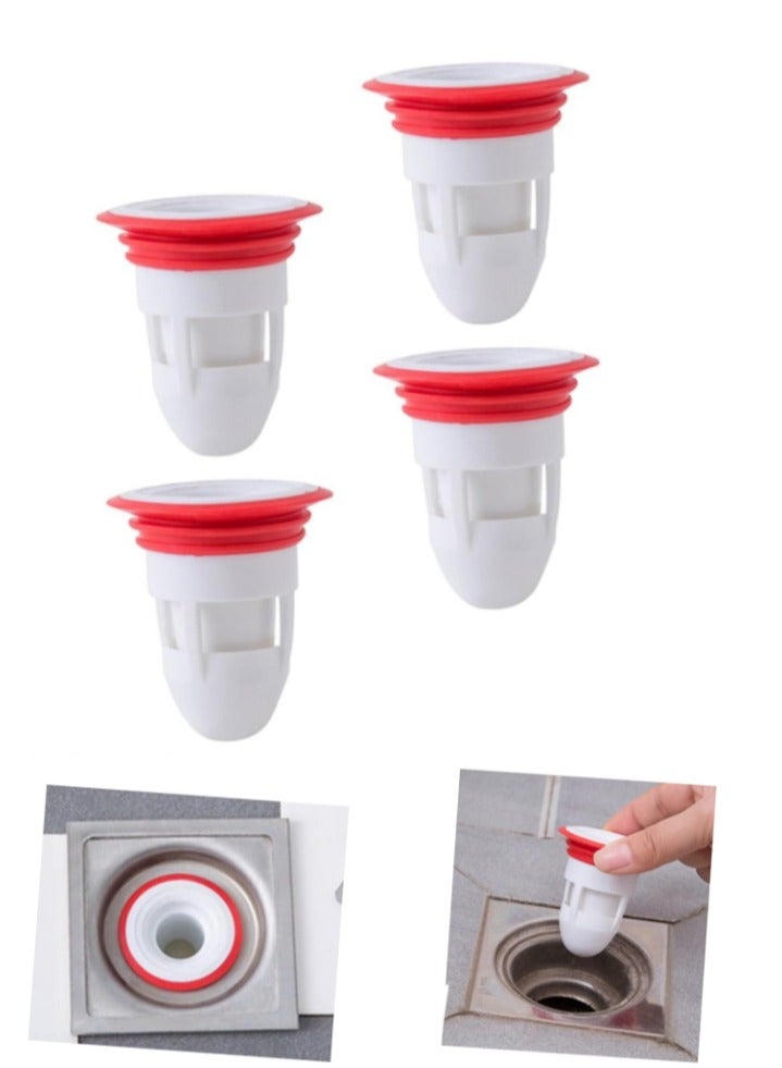 OASIS-TH 4pcs Floor Drain Core Plug Bath Tub Filter Backflow Protector Drain Seal Hose Ring Bath Sink Floor Filter Backflow Floor Drain Preventer Strainer Pp White Silicone Case Sewer  - Image 1