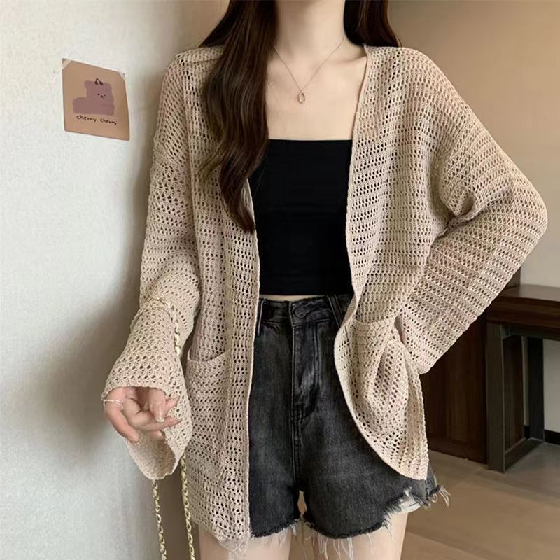 Hollow Knitted Cardigan, Lazy Style Korean Style Commuting Loose Blouse, Thin Coat, Shawl And Top - Image 1
