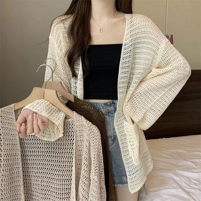 Hollow Knitted Cardigan, Lazy Style Korean Style Commuting Loose Blouse, Thin Coat, Shawl And Top - Image 2