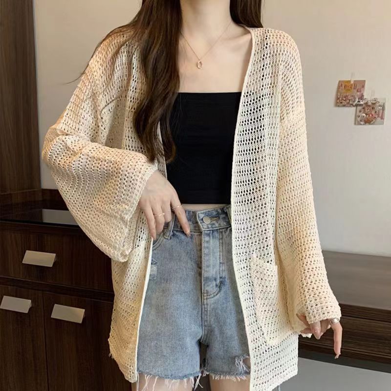 Hollow Knitted Cardigan, Lazy Style Korean Style Commuting Loose Blouse, Thin Coat, Shawl And Top - Image 3