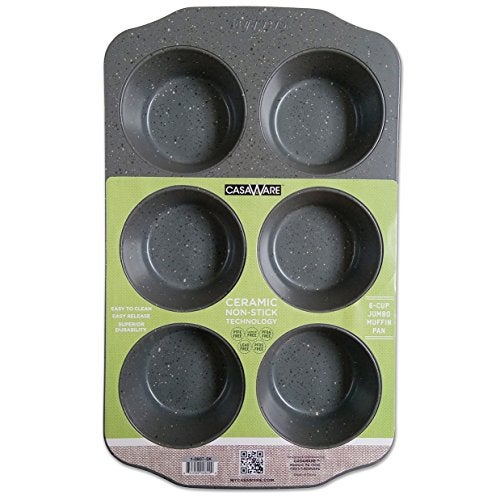 casaWare CasaWare Jumbo Muffin Pan 6 Cup Ceramic Coated Non-Stick (Silver Granite) - Image 1