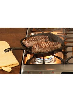 LODGE Square Shape Heavy Cast Iron Non Stick Two Side Lips Grill Pan Black 10.5 Inch L8SGP3  - Image 2